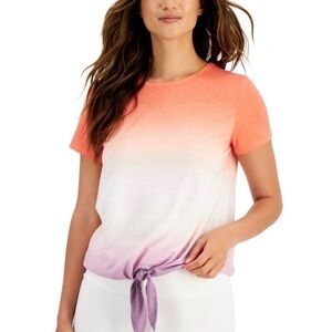 NWT Ideology Women’s XS Peach Purple Ombre Tie Front Short Sleeve Top